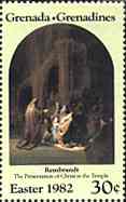 Grenada-Grenadines. 1982. Easter. Rembrandt. Presentation of Christ in the Temple. Scott 504.