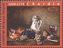 France, 1997. Jean Baptiste Simon Chardin, Grapes and Pomegranates, 1763. Sc. 2562.
