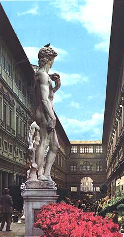 The entry to Uffizi, seen from the stairs of Palazzo Vecchio.