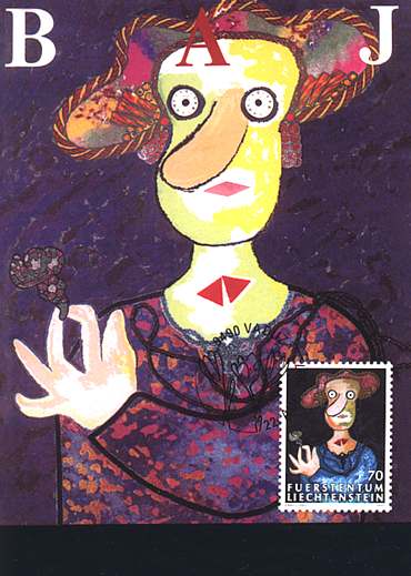 Liechtenstein, 1997. Enrico Baj, Jeune fille en fleur, Sc. 1100