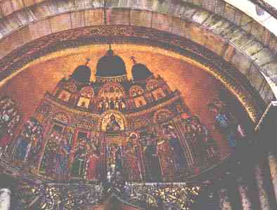 First mosaic from left. Arrival in the Basilica of the body of the Evangelist St. Mark - XIII Century