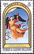 Turks & Caicos Islands, 1983. Raphael, The Crucifixion. Angel looking to earth. Scott 562.