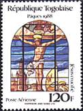 Togo, 1988. Easter. Stained-glass window. The Crucifixion. Scott 1459.