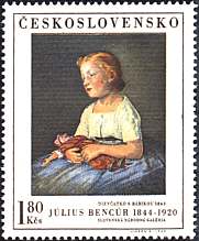 Czechoslovakia, 1969. Julius Bencur. Girl with Doll. Scott 1661.