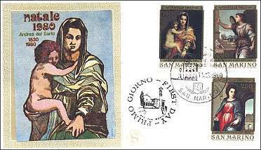 San Marino, 1980. Andrea del Sarto. Madonna of the Harpies, Annunciation, Angel.  Sc. 995-997.
