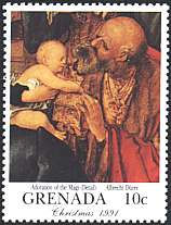Grenada, 1991. Christmas. Albrecht Dürer, The Adoration of Magi. Sc. 2027.