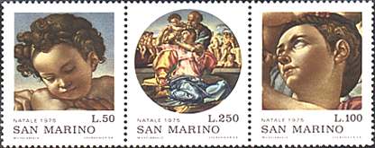 San Marino, 1975. Michelangelo, The Doni Madonna. Sc. 869-871a.