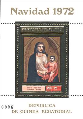 Equatorial Guinea, 1972. Christmas. Italy, 1966. Giotto, Virgin in Majesty. 