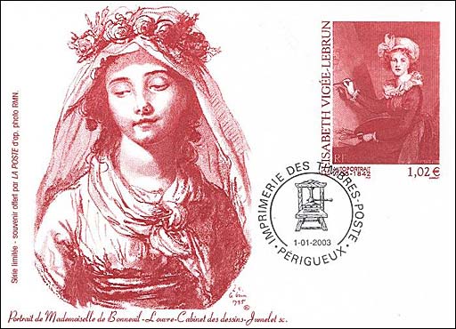 Engraved card, present of the French post for the New Year 2003