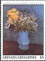 Grenada-Grenadines, 1991. Vase with Lilacs, Dasies and Anemones