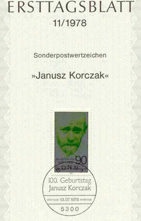 Germany West, 7/13/1978. Dr. Janusz Korszak.. First Day Sheet. Sc. 1274