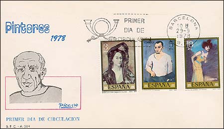 Spain, 1978. Mrs. Canals, Self-portrait, Thanks to public. FDC 9/29/1978, Barcelona