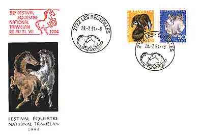 Stamps: Pro Juventute 1965. Cancel: Riders Festival 1994.