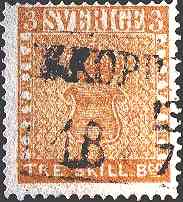 1855. Sweden, Tre Skilling yellow.