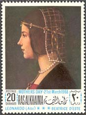 Ras al Khaima, 1968. Beatrice d'Este, by Leonardo da Vinci. Mi. 218.