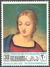 Ras al Khaima, 1968. Madonna of Goldfinch, by Raphael. Mi. 219