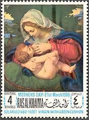 Ras al Khaima, 1968. Madonna with Child, by Andrea Solari. Mi. 225