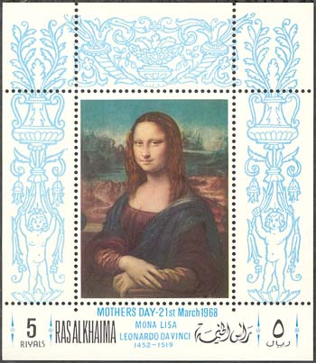 Ras al Khaima, 1968. Mona Lisa, by Leonardo da Vinci. Mi. Block 40A