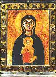 Byzantine art. Frame with enamel, 10 Century. Virgin and the Child, called Madonna Nicopeia