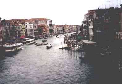 Venice seen from the Rialto Bridge in a rainy day
