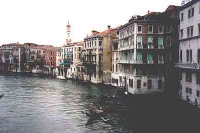 Venice seen from the Rialto Bridge in a rainy day