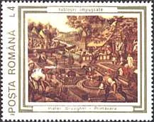 Damaged Paintings from Romanian Museums, on Stamps — original stamp illustration