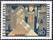 Original illustration from Embroideries on Stamps of Liechtenstein