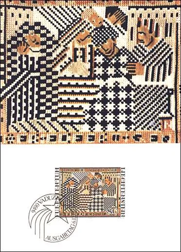 Embroideries on Stamps of Liechtenstein — original stamp illustration
