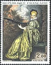 France, 1973. Antoine Watteau, Lady Playing Archlute. Sc. 1362.
