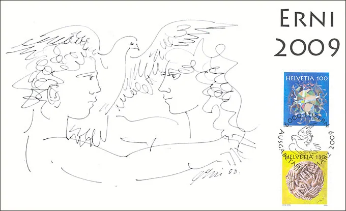 Hans Erni - a Swiss Artist, 100th Birth Anniversary — original stamp illustration