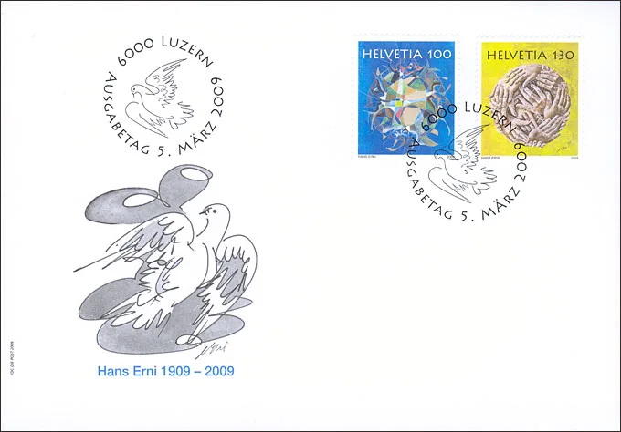 Hans Erni - a Swiss Artist, 100th Birth Anniversary — original stamp illustration