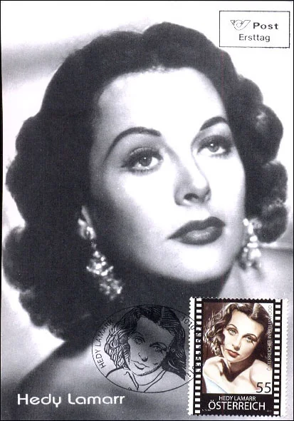Hedy Lamarr on Stamps — original philatelic illustration