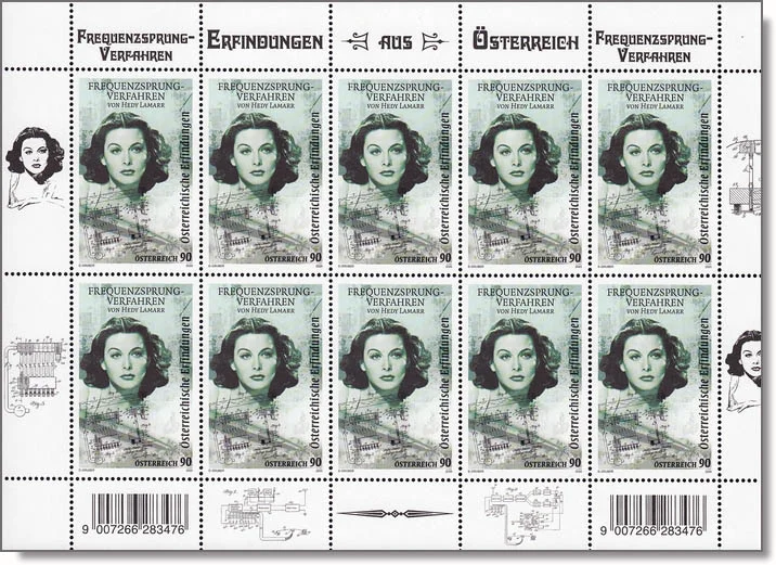 Hedy Lamarr on Stamps — original philatelic illustration
