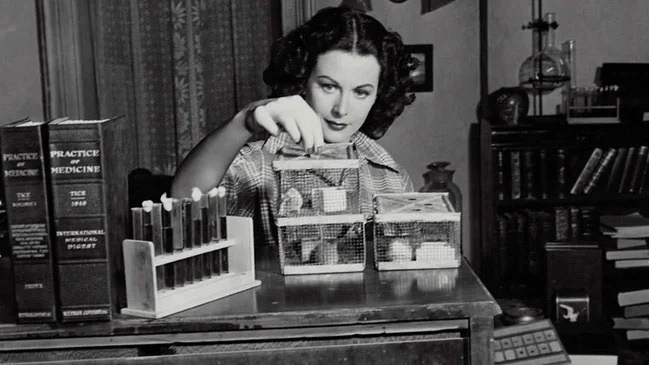 Hedy Lamarr on Stamps — original philatelic illustration