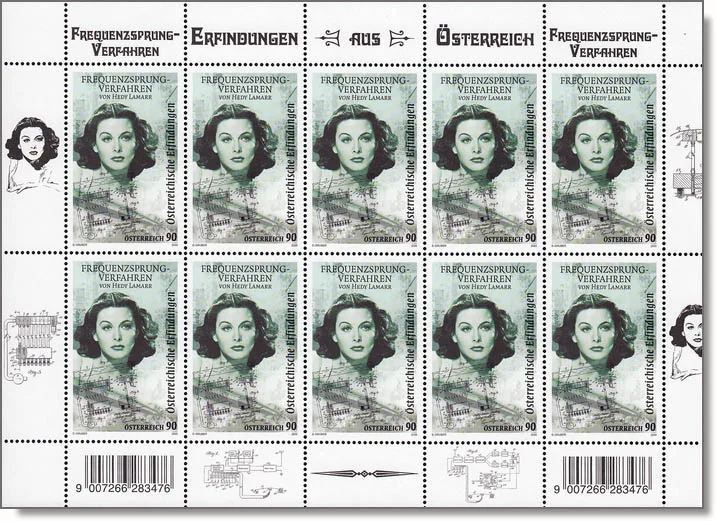 HEDY LAMARR, THE ACTRESS AND INVENTOR — original stamp illustration
