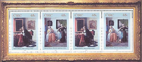 Metsu and Vermeer — original philatelic illustration