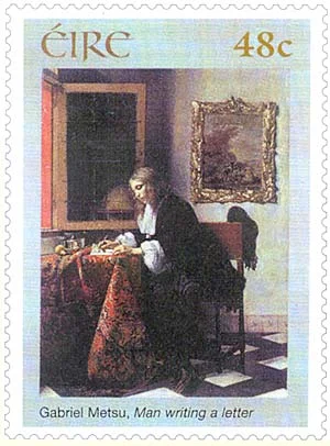 Metsu and Vermeer — original philatelic illustration