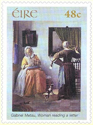 Metsu and Vermeer — original philatelic illustration