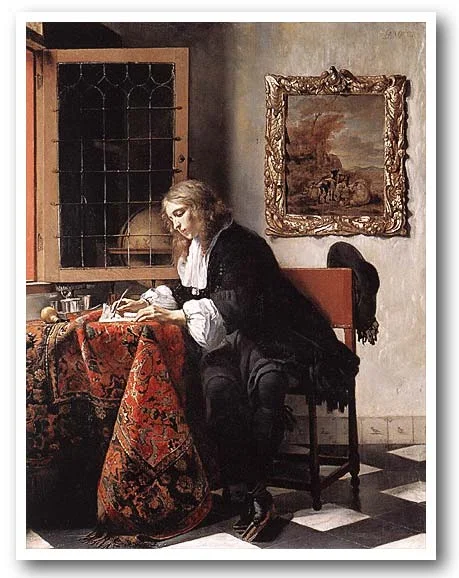 Metsu and Vermeer — original philatelic illustration
