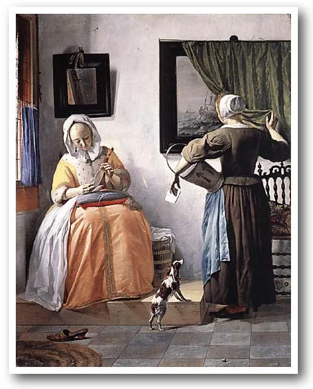 Metsu and Vermeer — original philatelic illustration