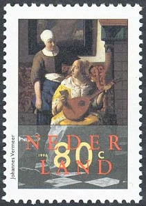 Metsu and Vermeer — original philatelic illustration