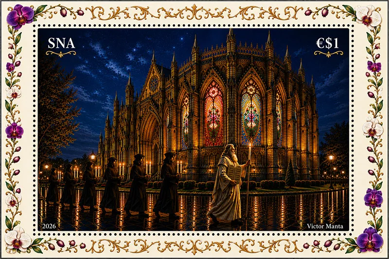 New Year Art Gallery — original stamp illustration