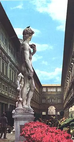 The entry to Uffizi, seen from the stairs of Palazzo Vecchio.