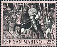 Original illustration from Offices Gallery, Florence. Great Italian Masters on Stamps