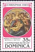 Dominica, 1989. Botticelli, The Madonna of the Pomegranate. Scott 1220.