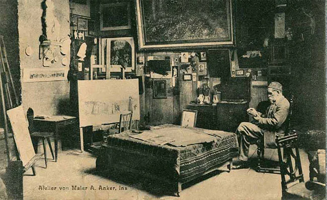 Op Art vs Albert Anker — original stamp illustration
