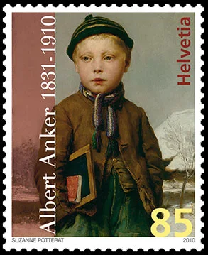 Op Art vs Albert Anker — original stamp illustration