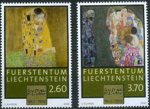 Paintings of Gustav Klimt on Postal Stamps — original stamp illustration
