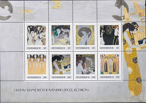 Paintings of Gustav Klimt on Postal Stamps — original stamp illustration