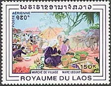 Original illustration from Paintings of Marc Leguay on Stamps of laos
